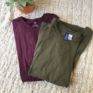 BUNDLE 2 h&m shirts, green & oxblood, one slim fit